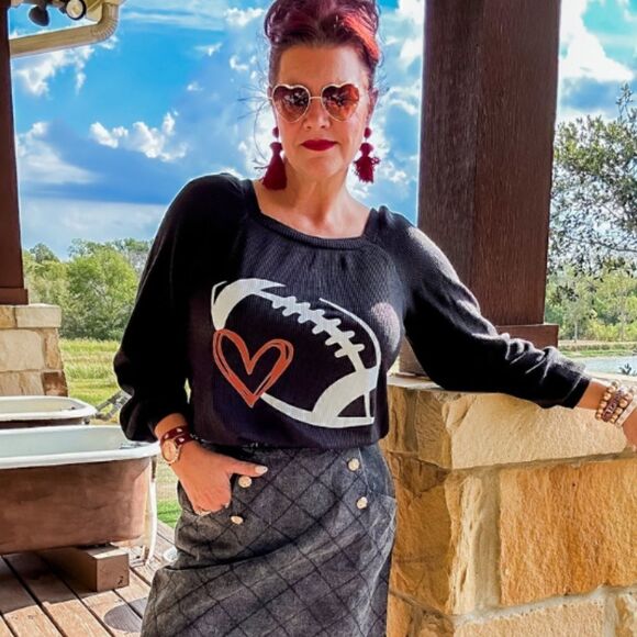 Black Waffle Knit Football Top - Picture 3 of 7